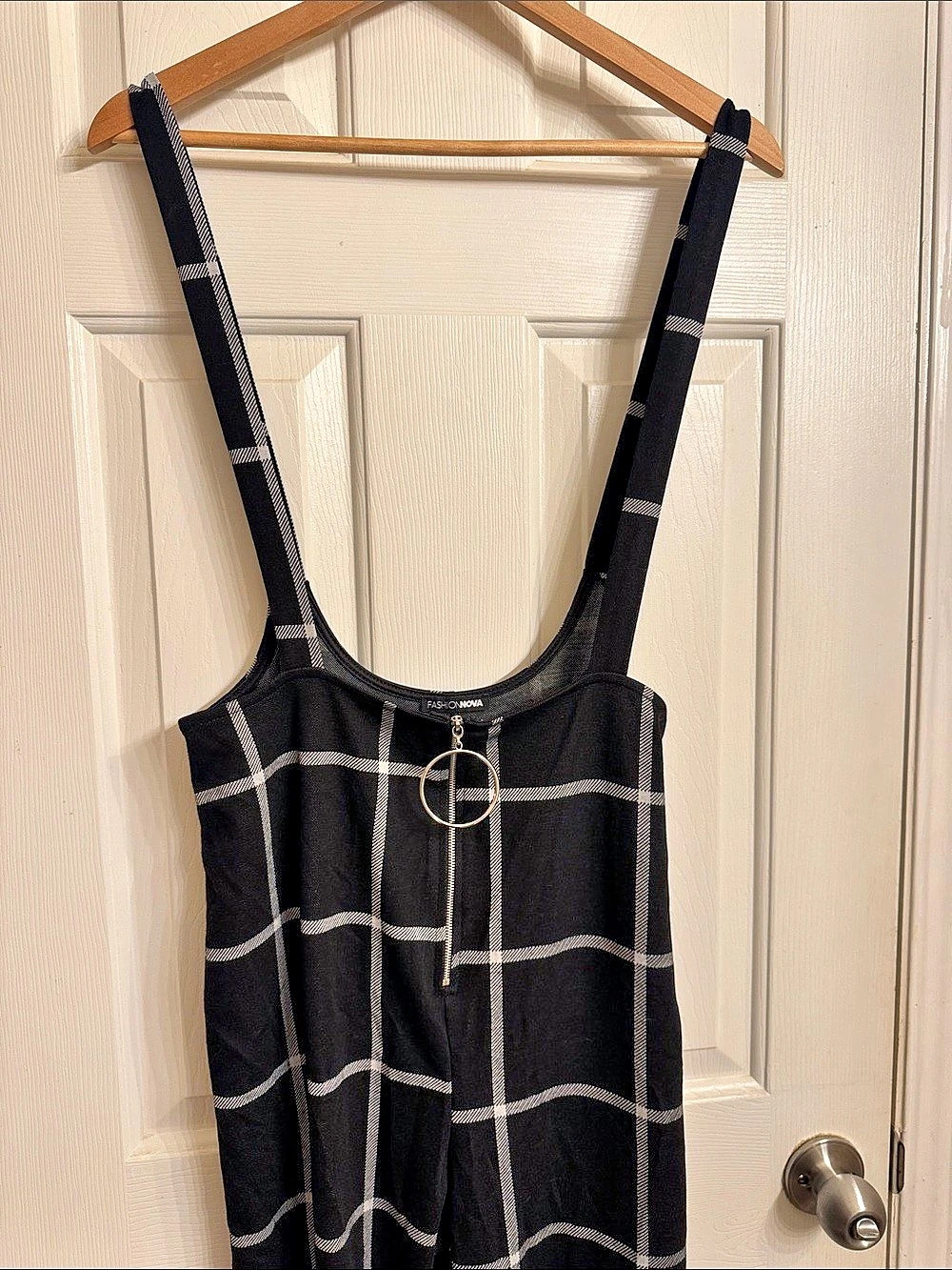 Fashion Nova Plaid Wide Leg Jumpsuit Black Size 1X